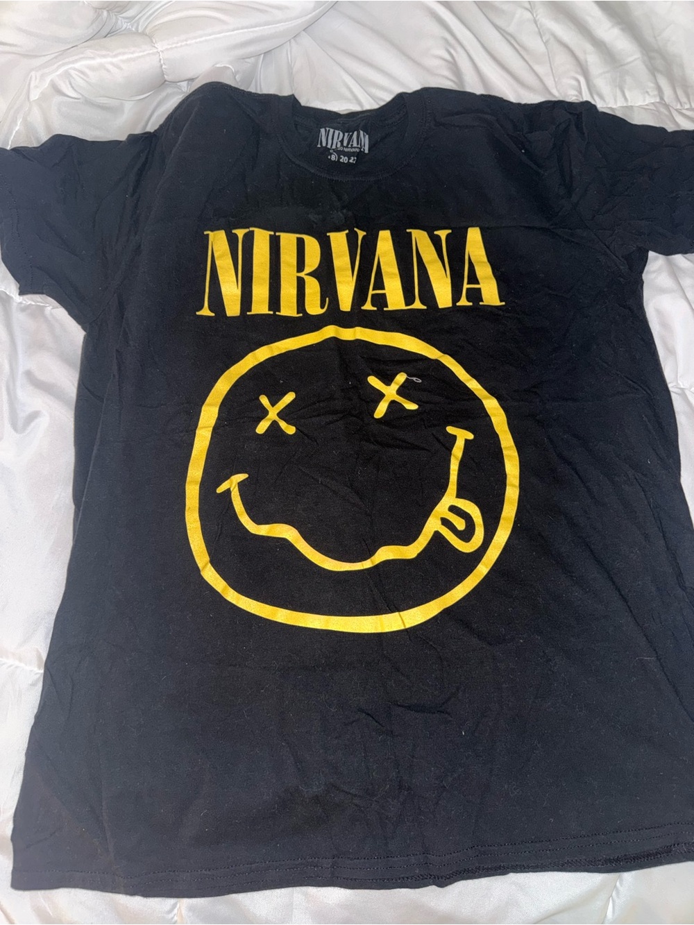 NIRVANA Black Tee with Yellow Smiley Logo- this is a UK size 18 from PLT